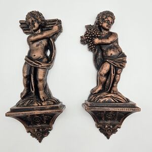 Vintage 1969 Coppercraft Guild Set Of 2 Cherub Angels Plastic Wall Hanging Decor